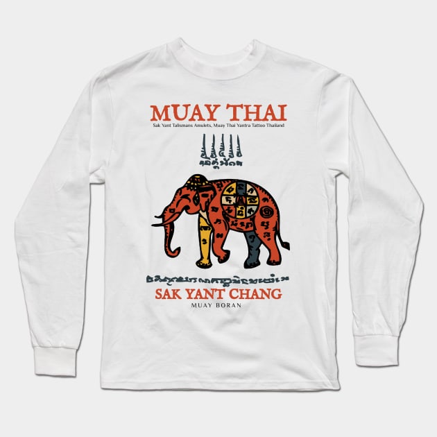 Vintage Muay Thai Tattoo Elephant Long Sleeve T-Shirt by KewaleeTee